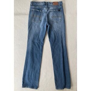 Threadgrit Mens 32x36 Straight Leg Jeans Blue Medium Wash Embroidered Pockets